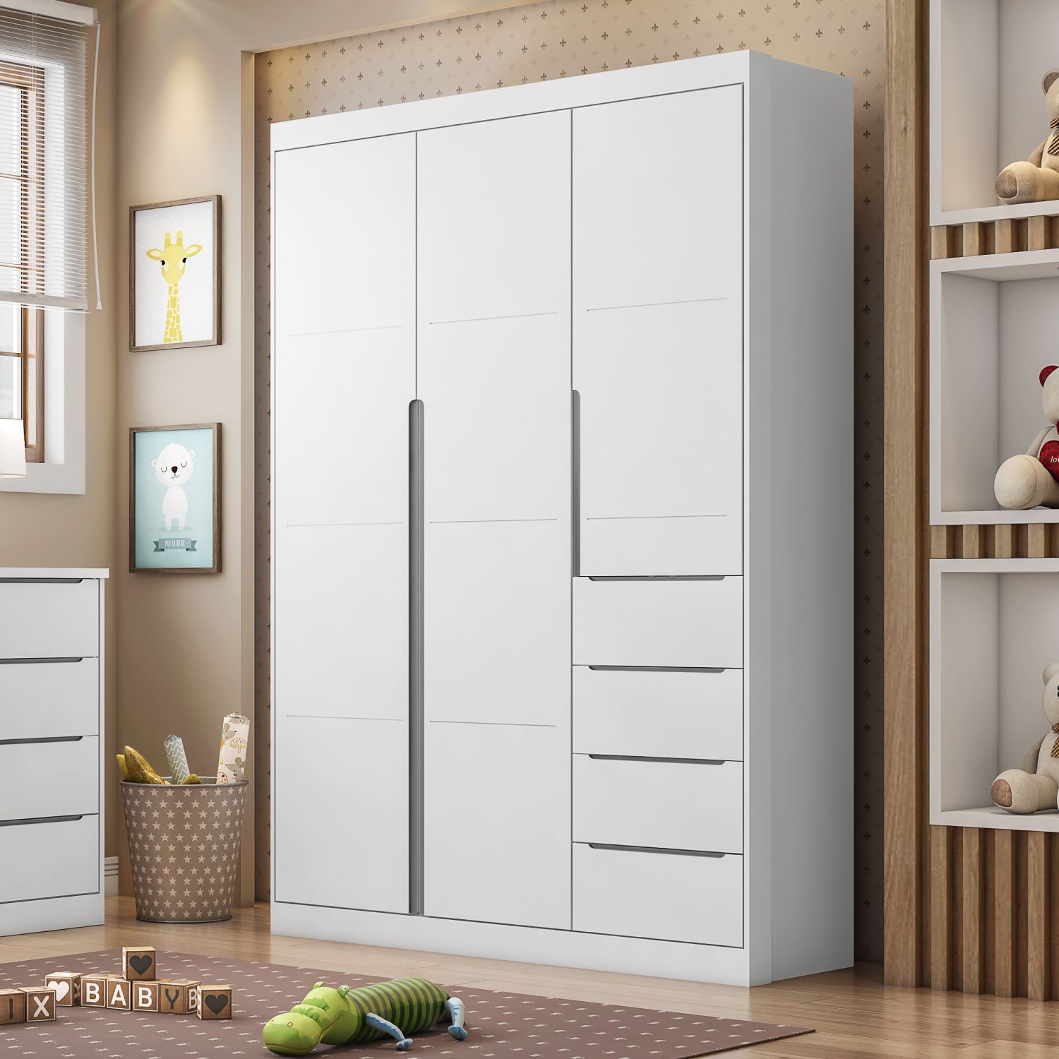 Guarda Roupa Infantil Branco 3 Portas Eloá
