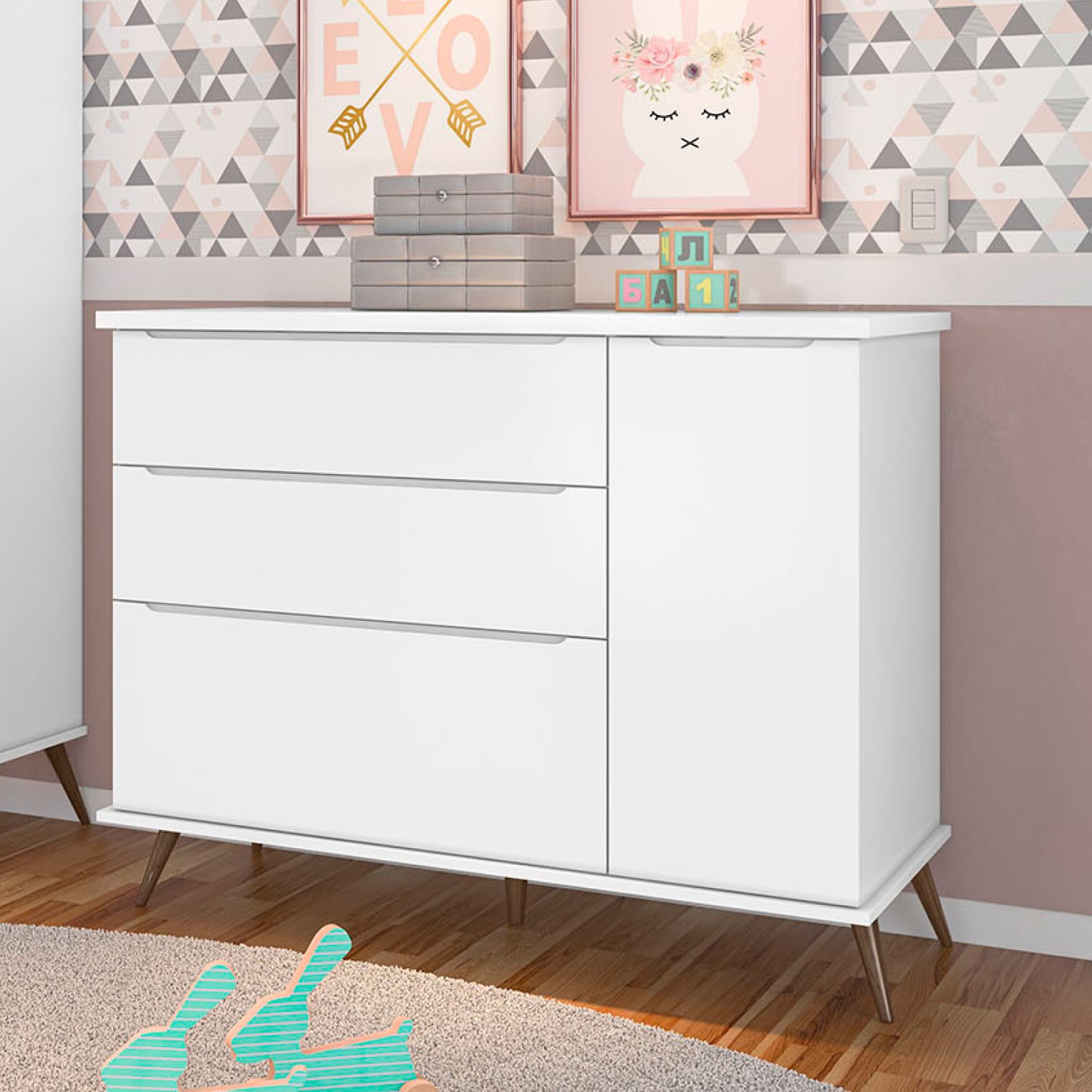 Cômoda Infantil Branco com Porta Melinda
