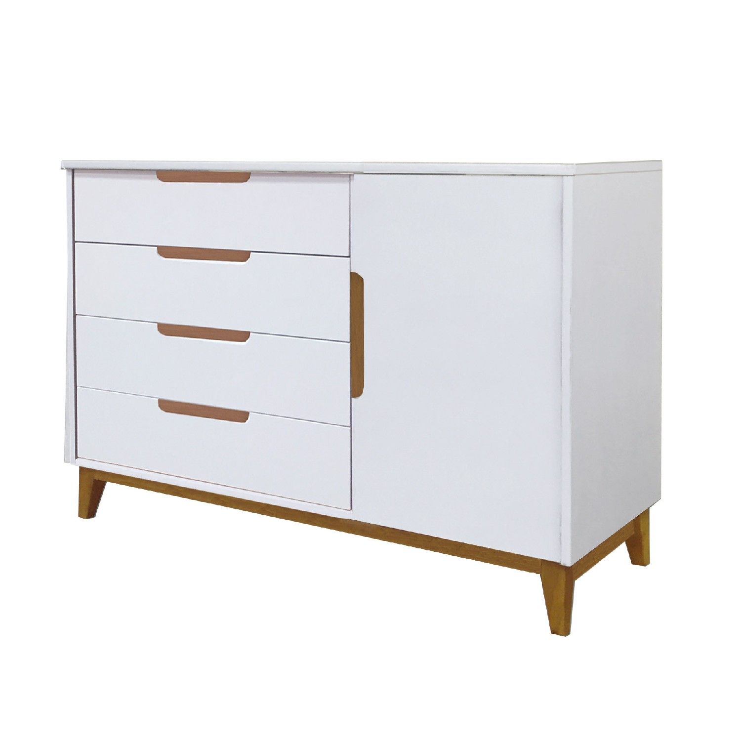 Cômoda Infantil Branca e Madeira com Porta Nordic Cody