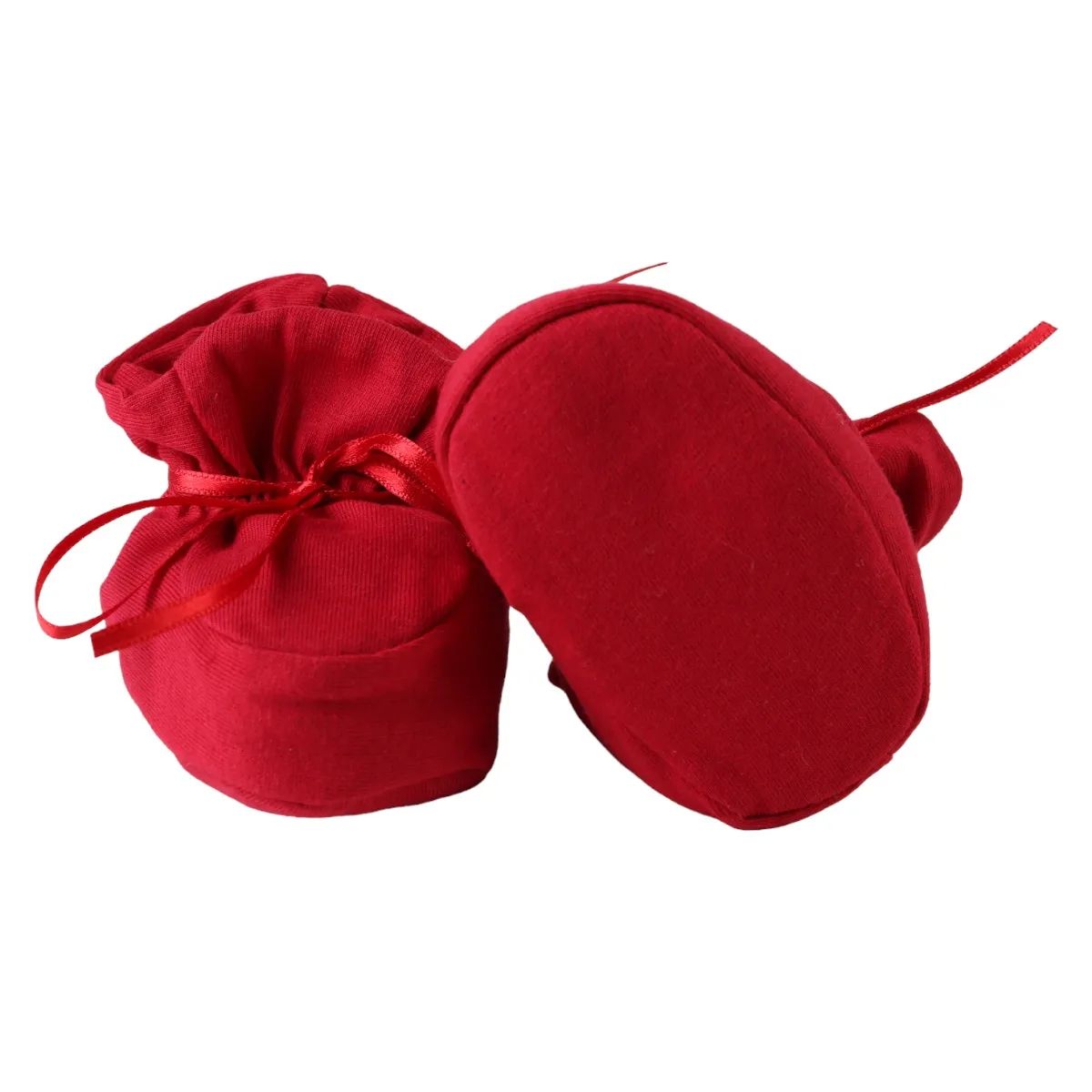 Pantufa Bebê Chutinho Liso com Fita Vermelho