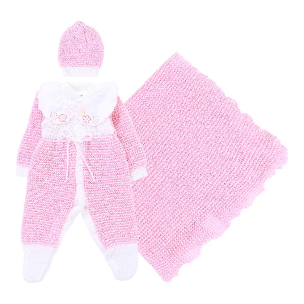 Saída de Maternidade Ternura em Tricot com Bordado Rosa Tam P