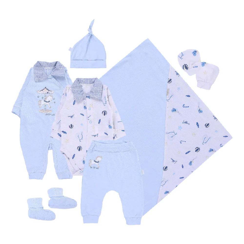 Saída de Maternidade Le Bhua com Bordado Azul Carrossel