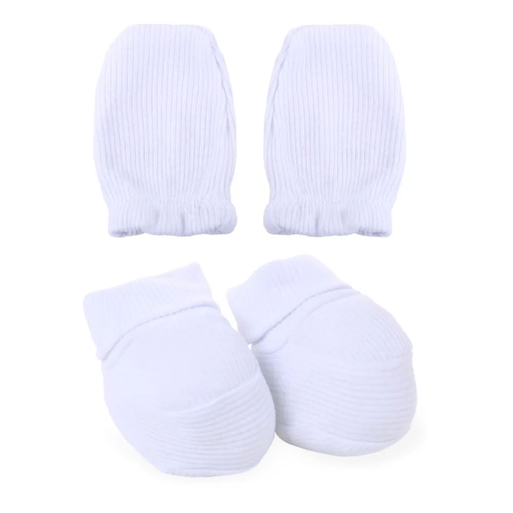 Kit Bebê Sapatinho + Luva Canelado Branco