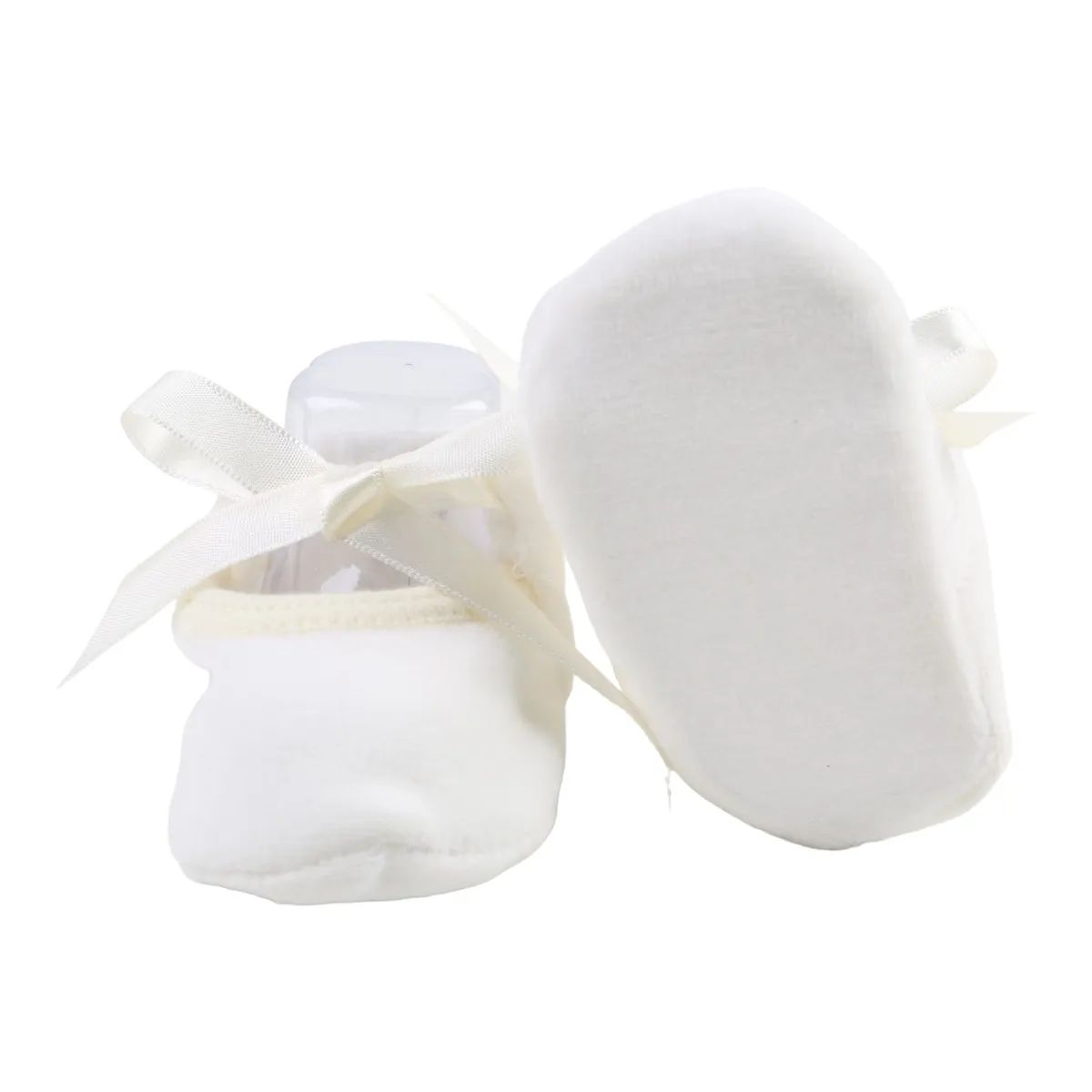 Sapatilha Puff Bebê Chutinho com Fita Cetim Off White