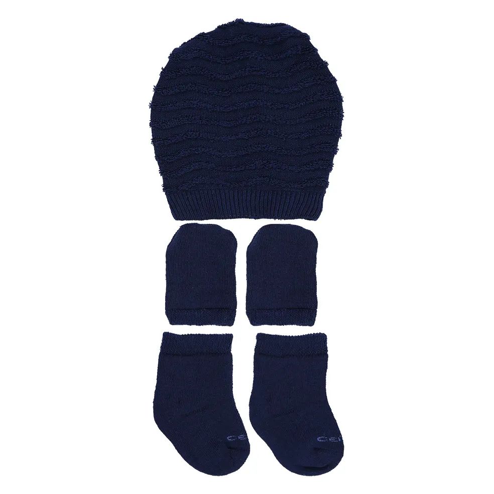 Kit Gorro, Luva e Meia Centopé Azul Marinho