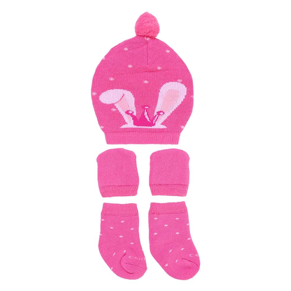 Kit Touca, Luva e Meia Coelhinha Rosa