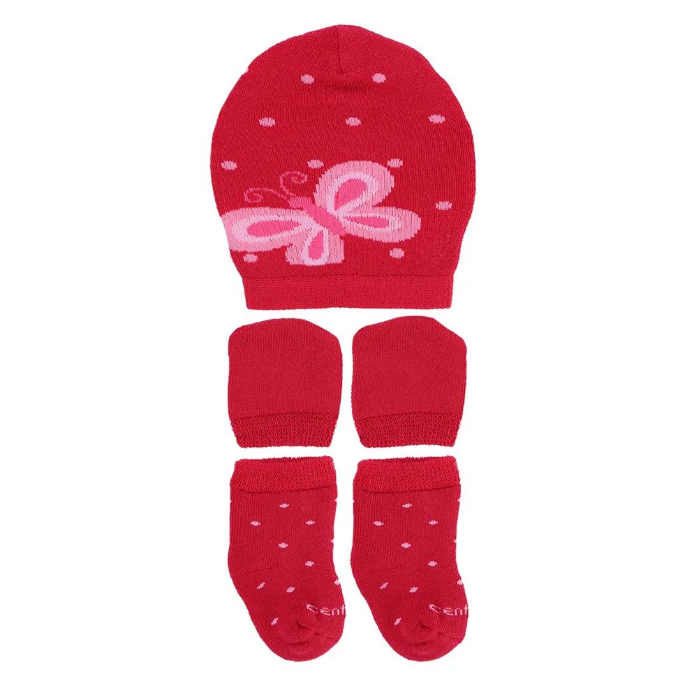 Kit Touca, Luva e Meia Borboleta Vermelha