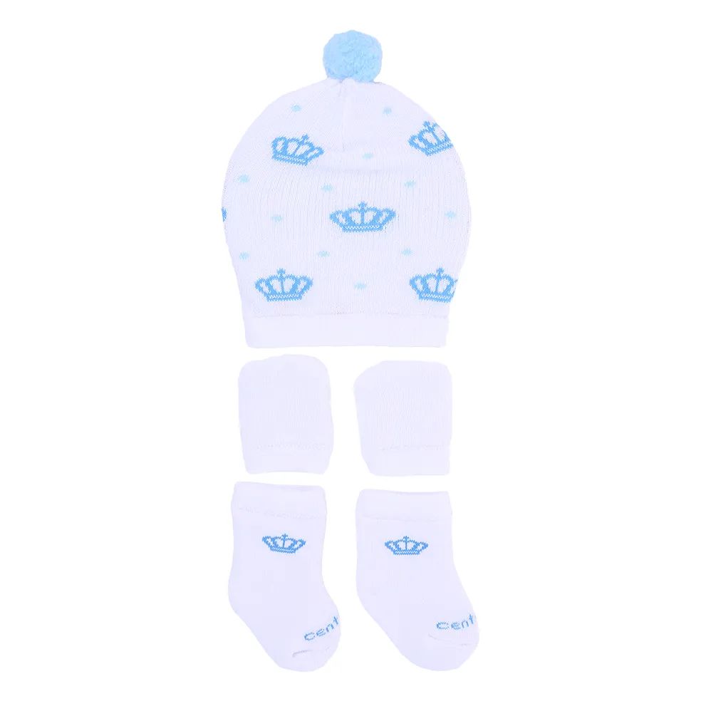 Kit Touca, Luva e Meia Coroa Branco e Azul