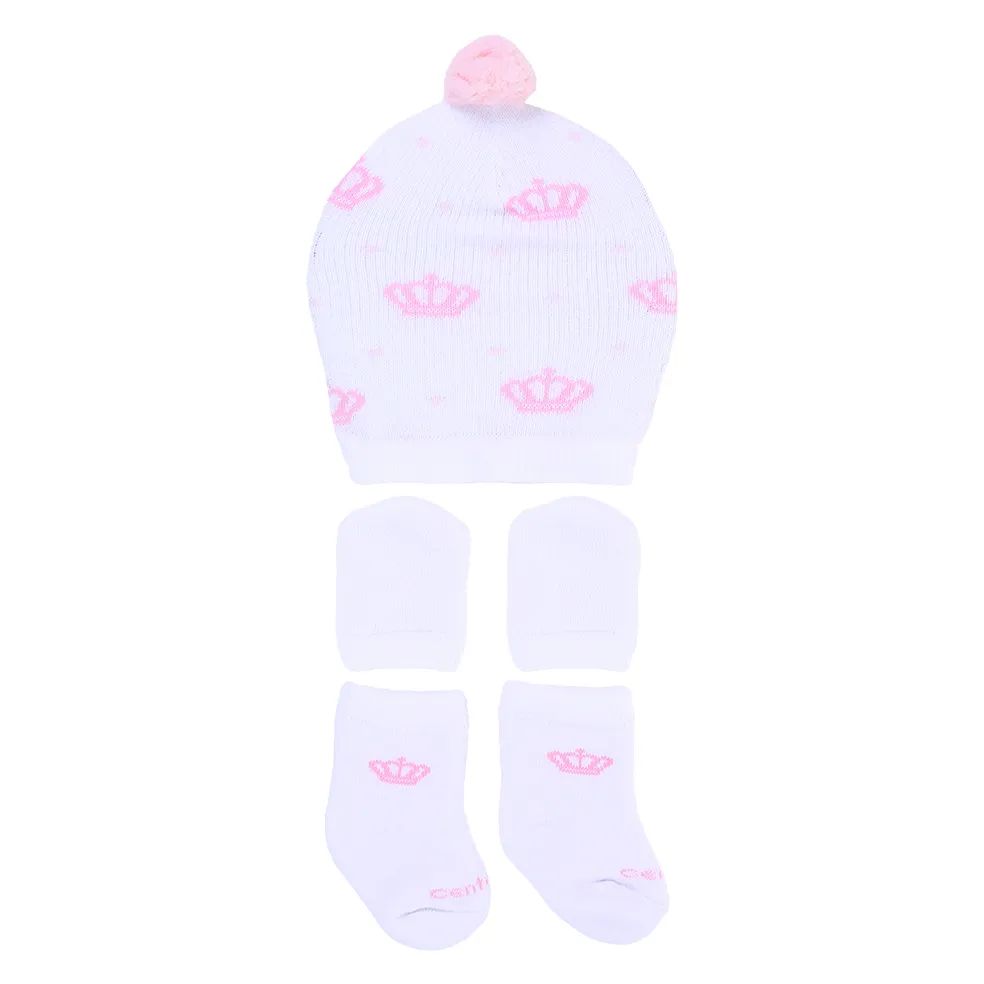 Kit Touca, Luva e Meia Coroa Branco e Azul