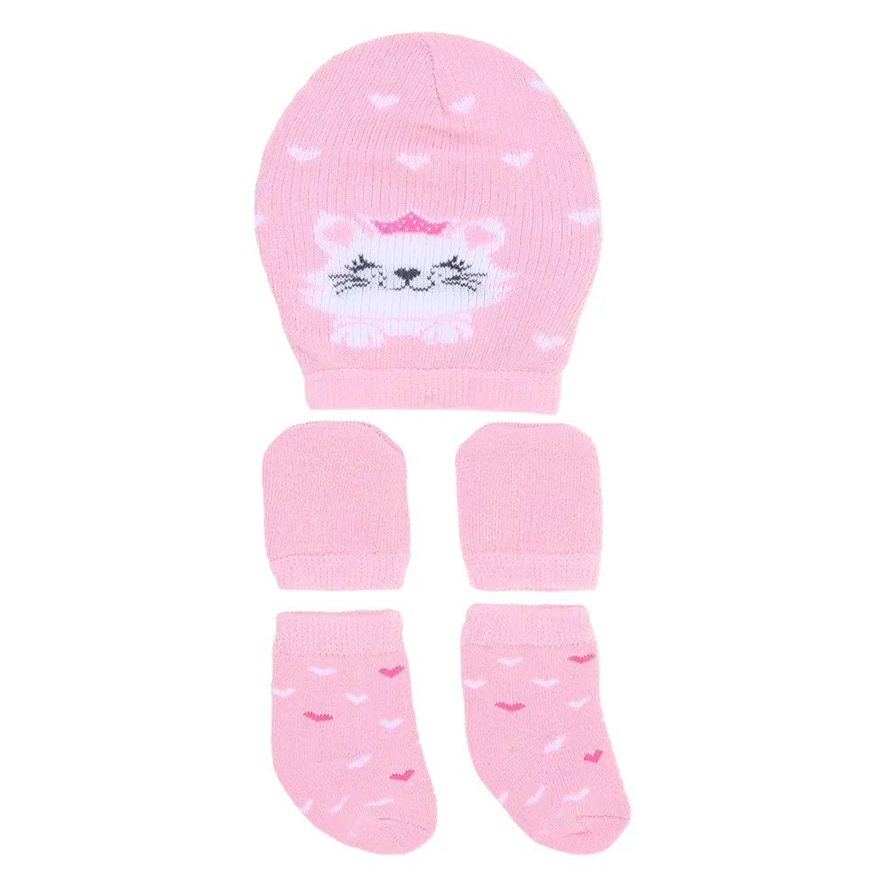 Kit Touca, Luva e Meia Gatinha Rosa