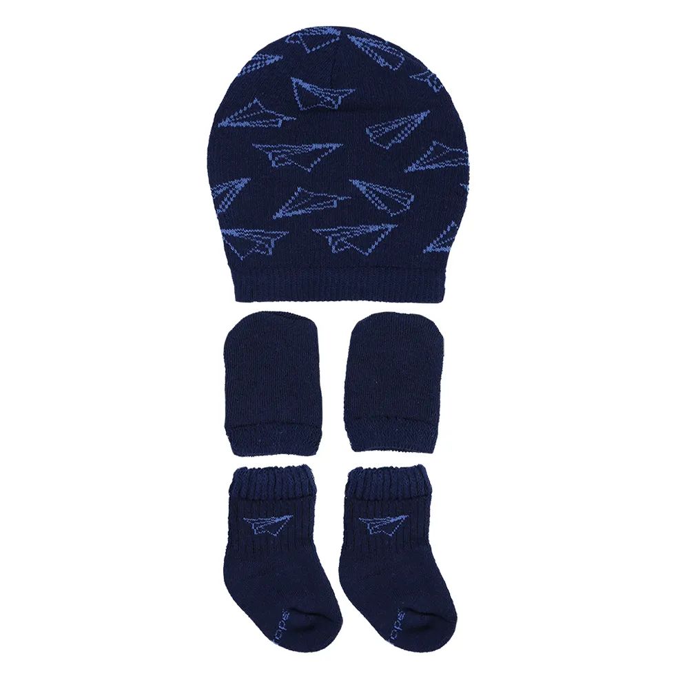 Kit Touca, Luva e Meia Aviãozinho Azul Marinho