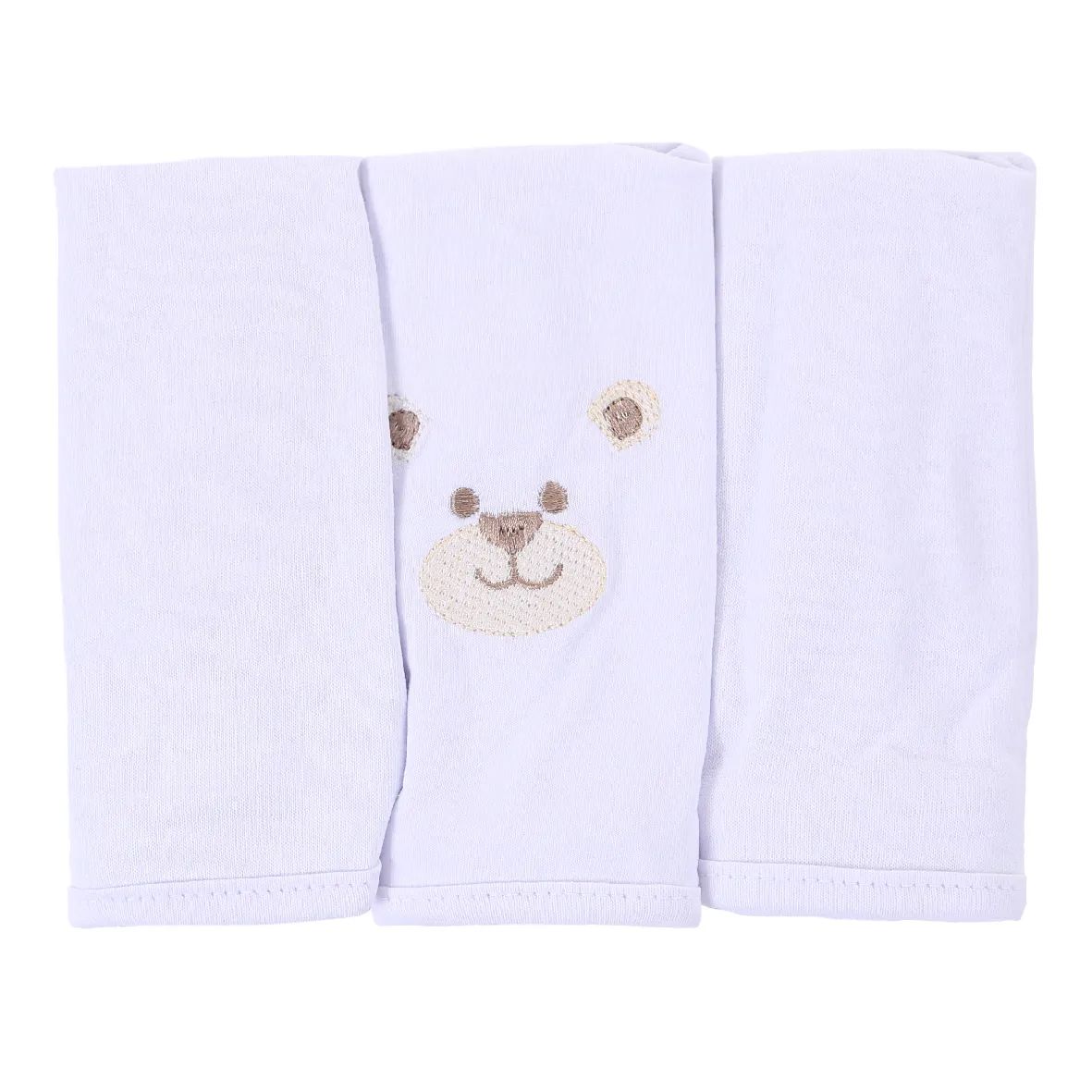Jogo de Fraldas de Boca Bublim Malha Bordado Ursinho Branco