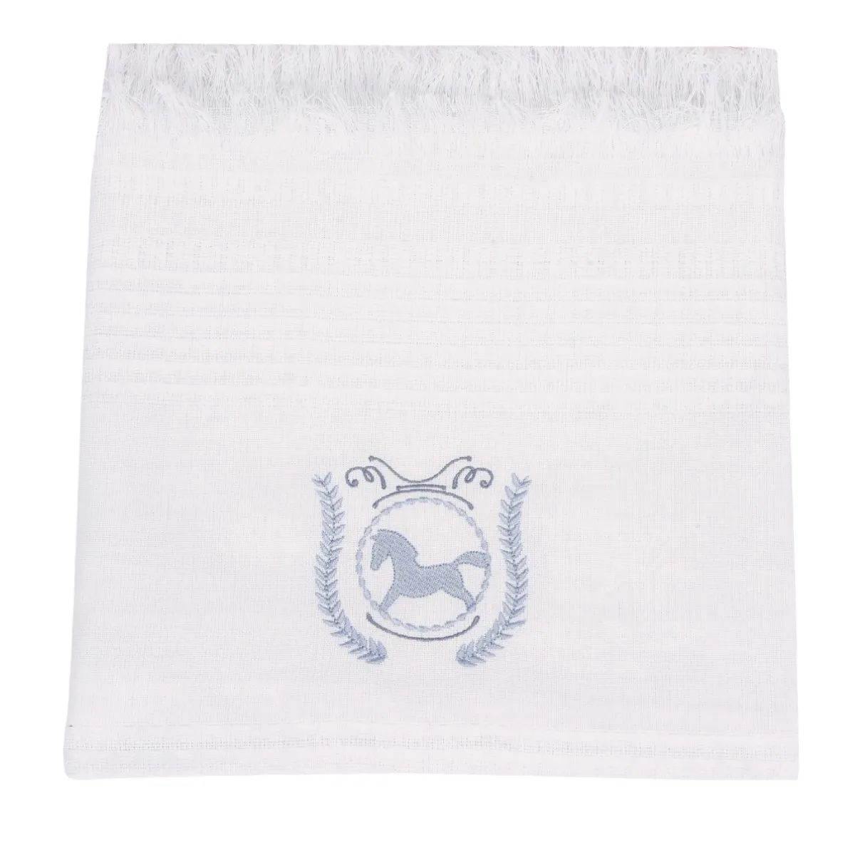 Manta Franja Minasrey Loupiot Clean Branco e Azul 1,08M