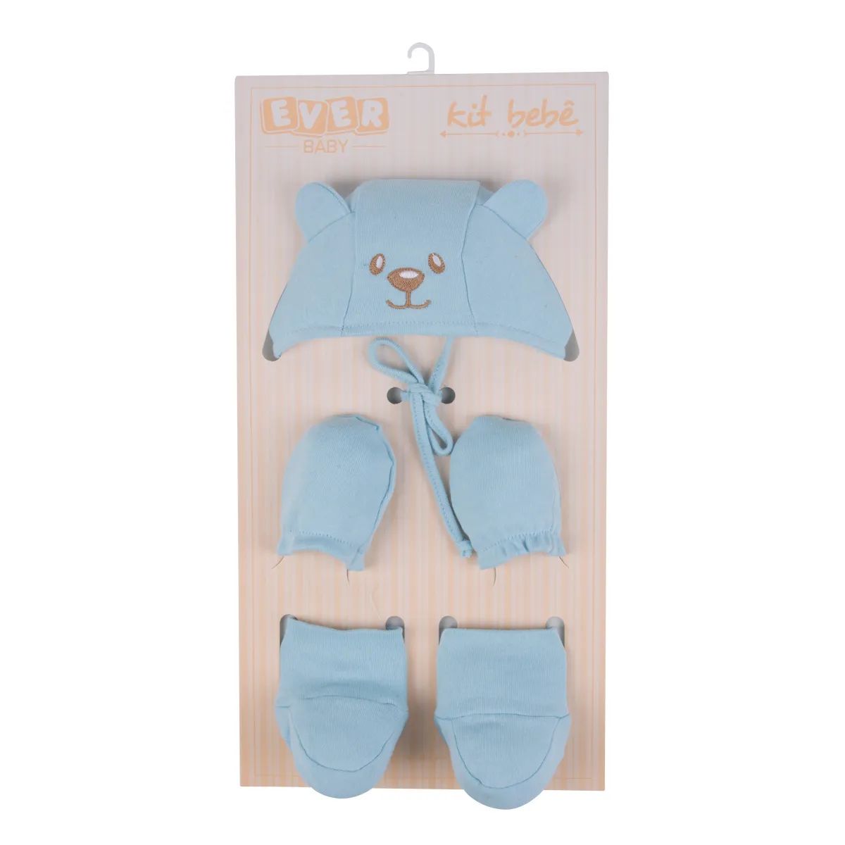 Kit Bebê Sapatinho, Touca e Luva Ursinho Azul