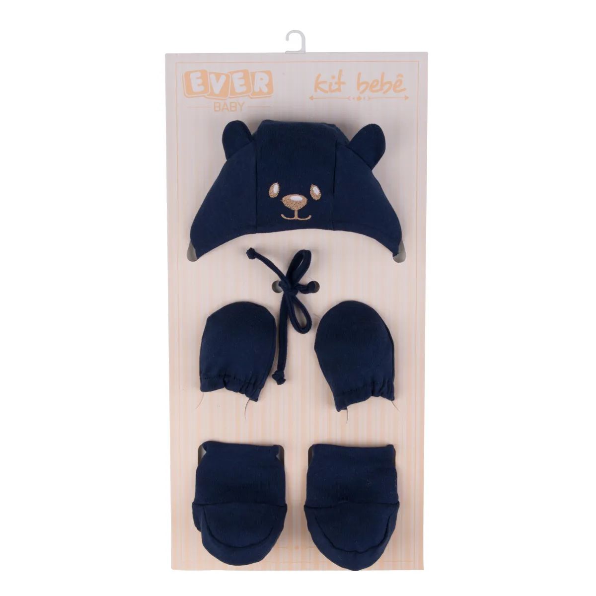 Kit Bebê Sapatinho, Touca e Luva Ursinho Azul