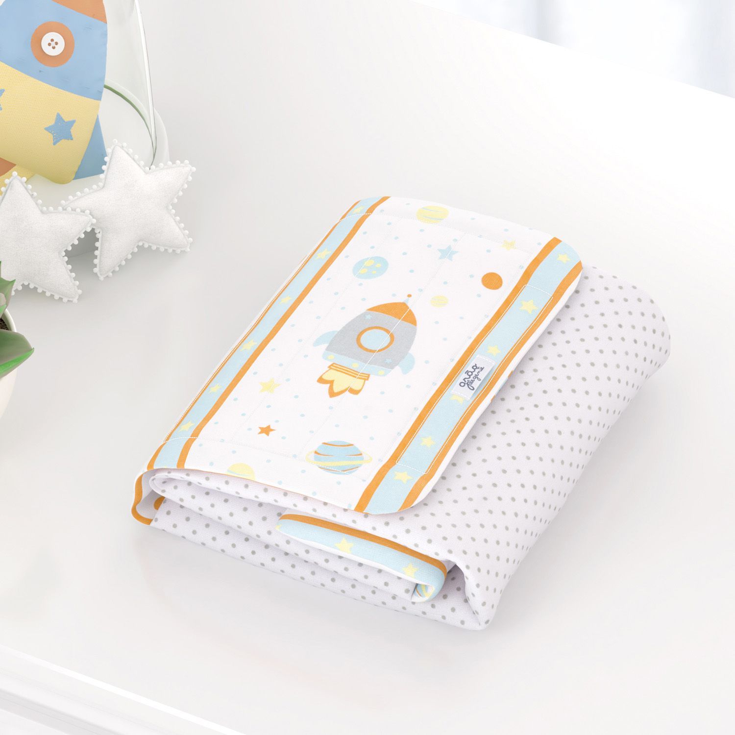 Quarto de Bebê Completo Astronauta Patchwork Azul 17 Peças