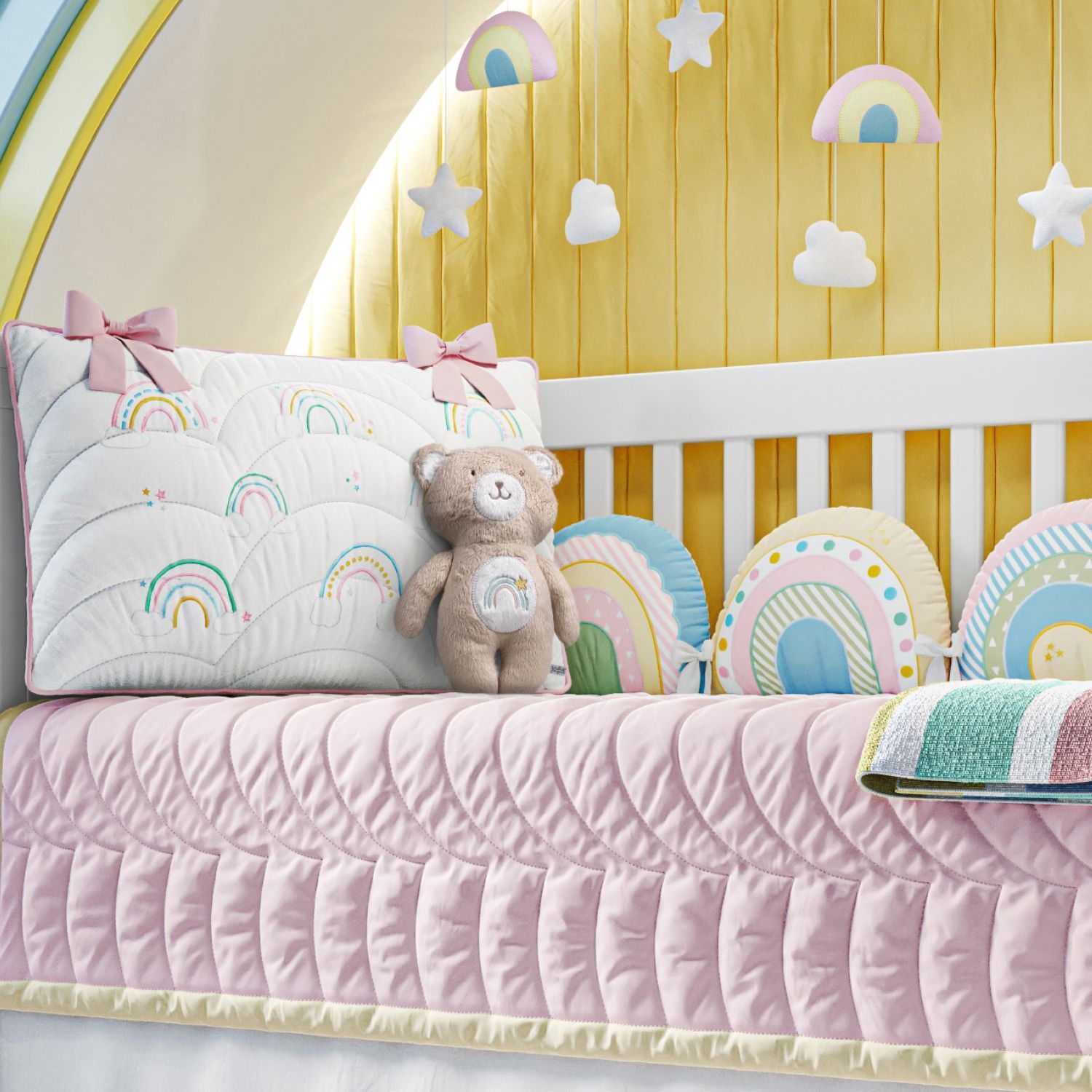 Quarto de Bebê Completo Arco-íris Patchwork 23 Peças
