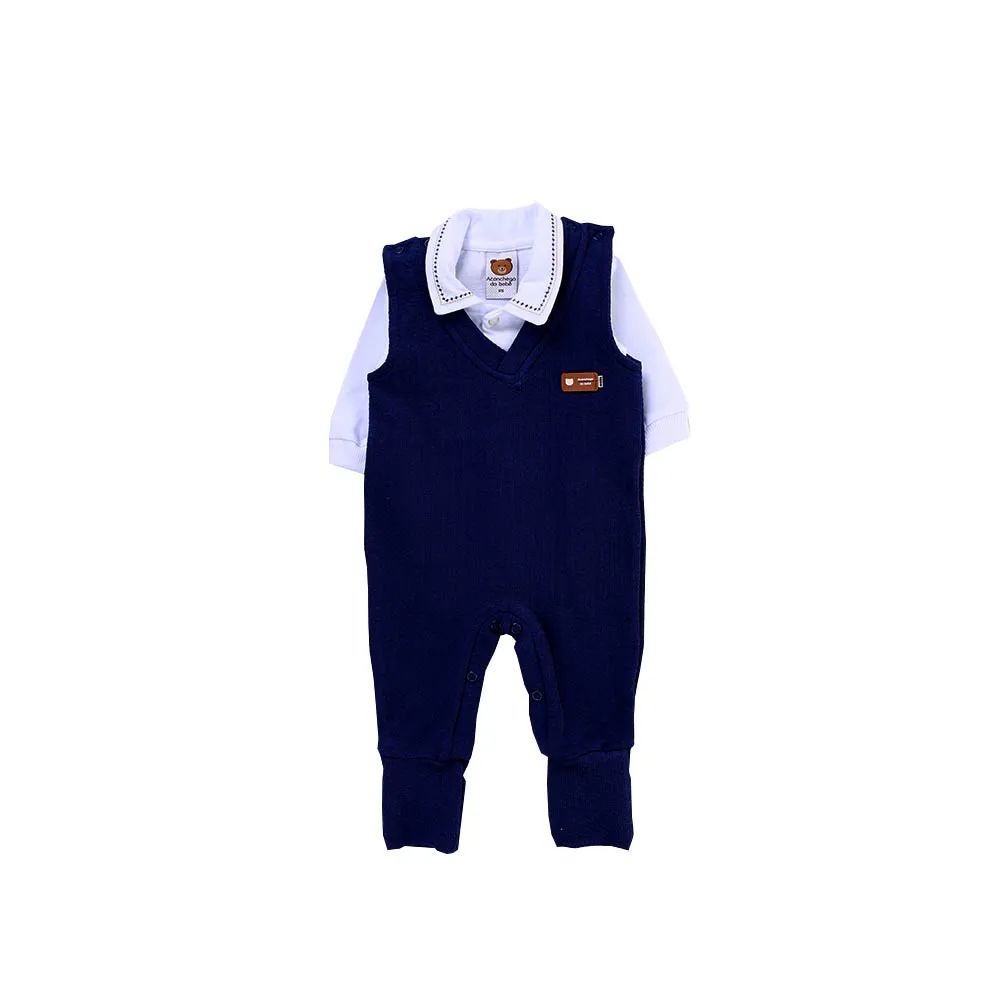 Saída de Maternidade Aconchego do Bebê com Gola Bordada Azul Marinho