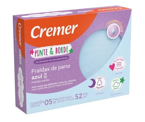 Fralda Cremer Pinte E Borde Azul 5 Unidades