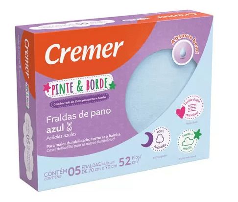 Fralda Cremer Pinte E Borde Azul 5 Unidades
