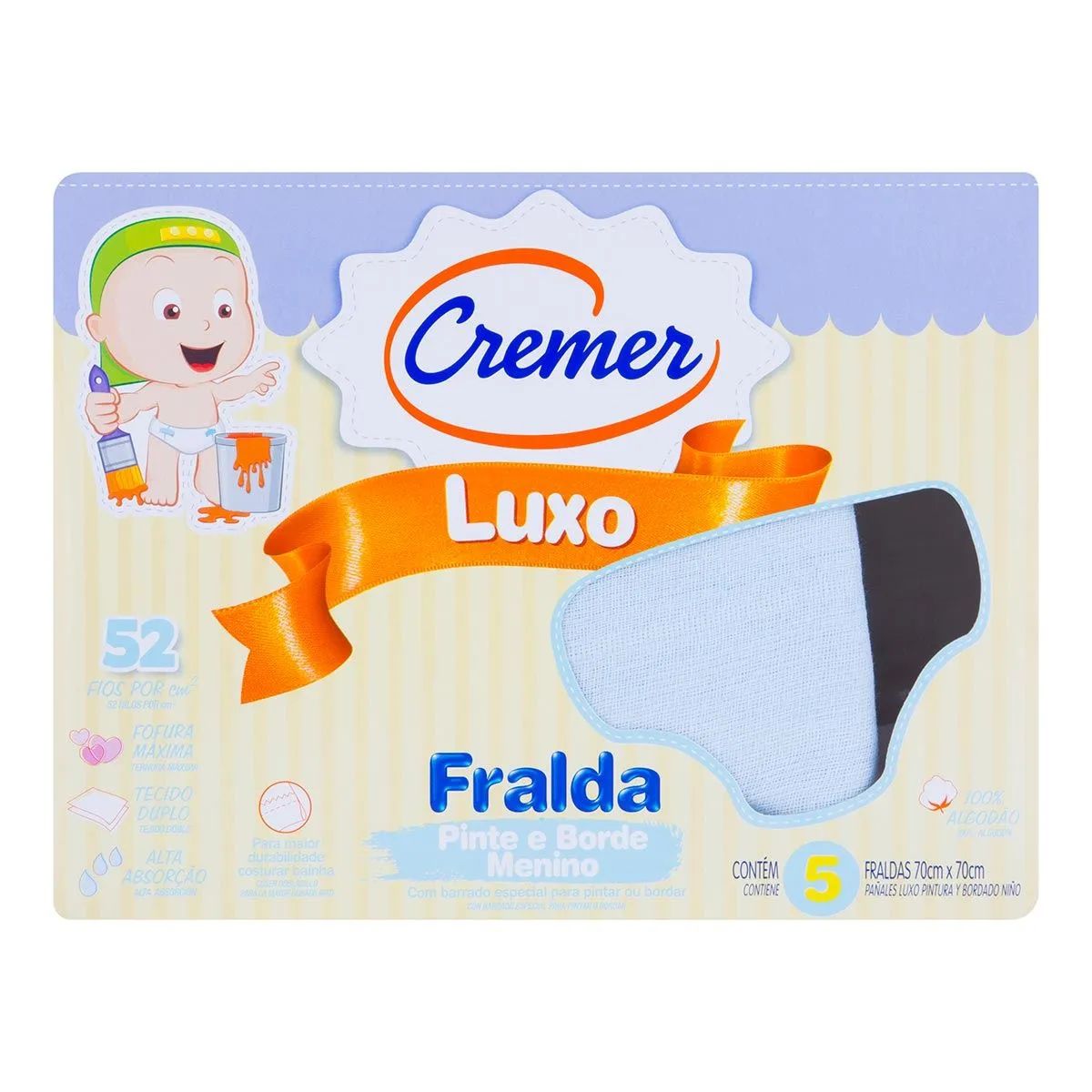 Fralda Luxo Cremer Pinte E Borde Azul 5 Unidades
