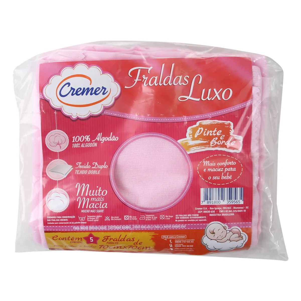 Fralda Luxo Cremer Pinte E Borde Rosa 5 Unidades