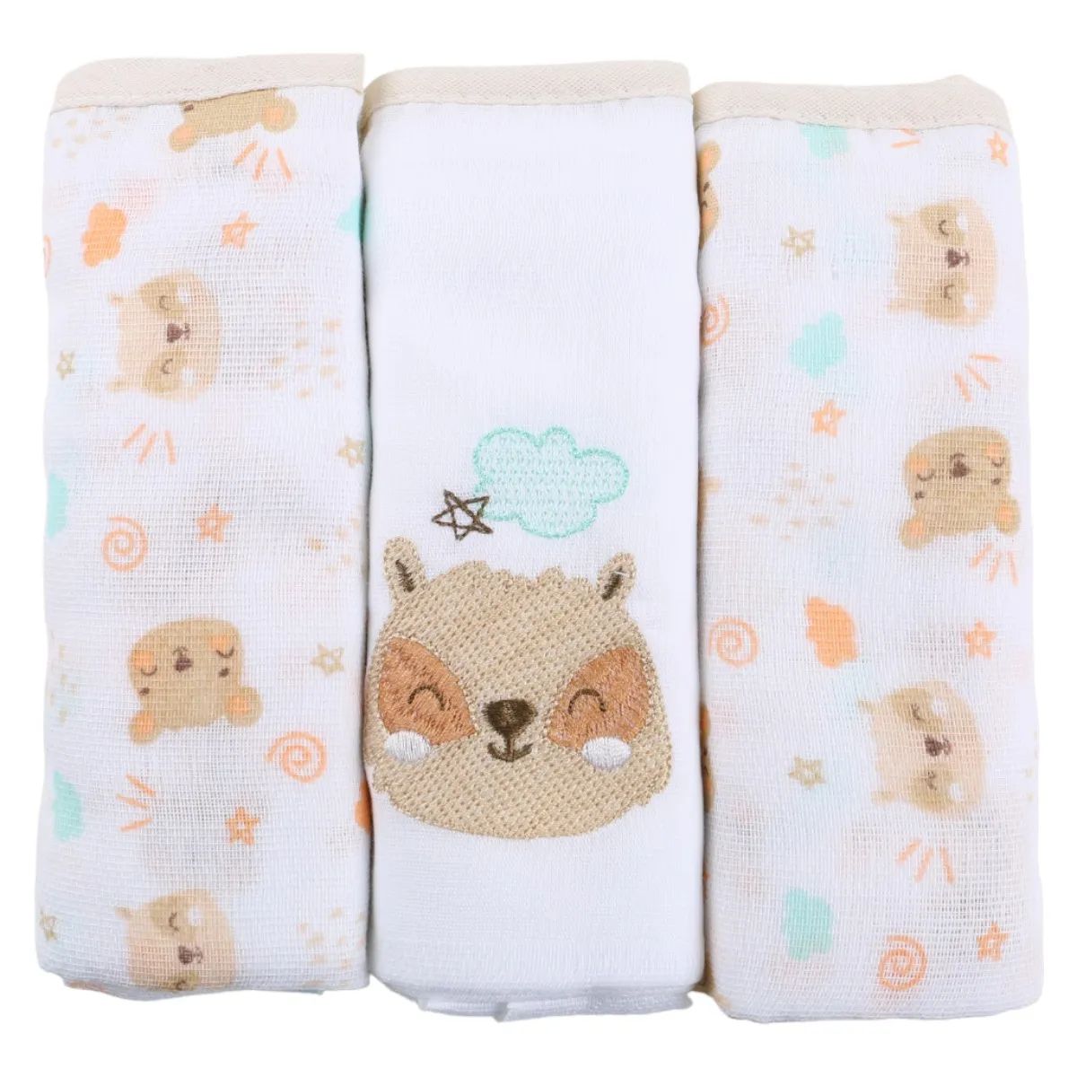 Kit Fralda Baby Gijo Bordado Urso 3 Unidades