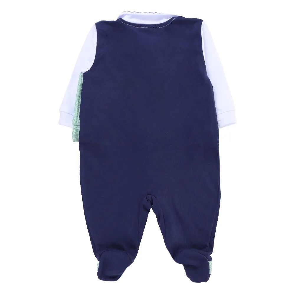 Saída de Maternidade Aconchego do Bebê com Pé Bordado Azul Marinho e Verde