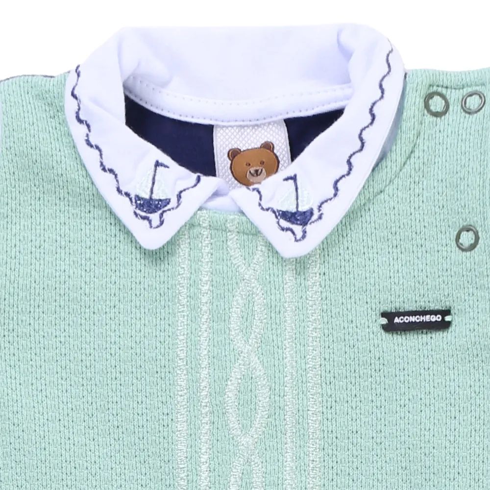 Saída de Maternidade Aconchego do Bebê com Pé Bordado Azul Marinho e Verde