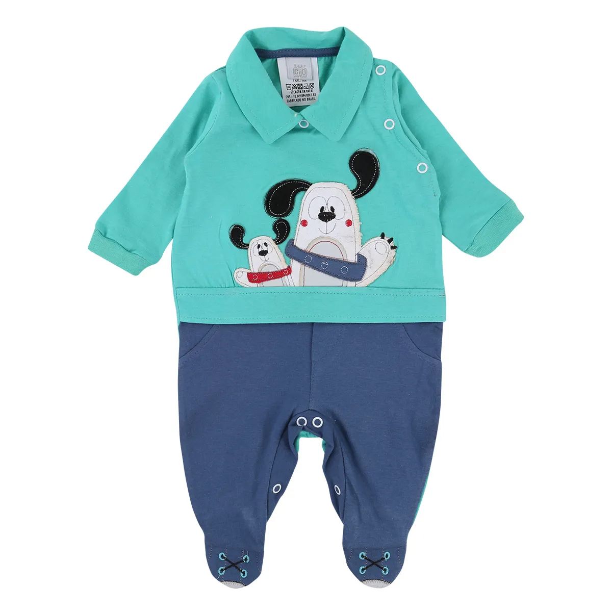 Saída Maternidade Baby Gijo em Meia Malha Dog Verde 2 Peças