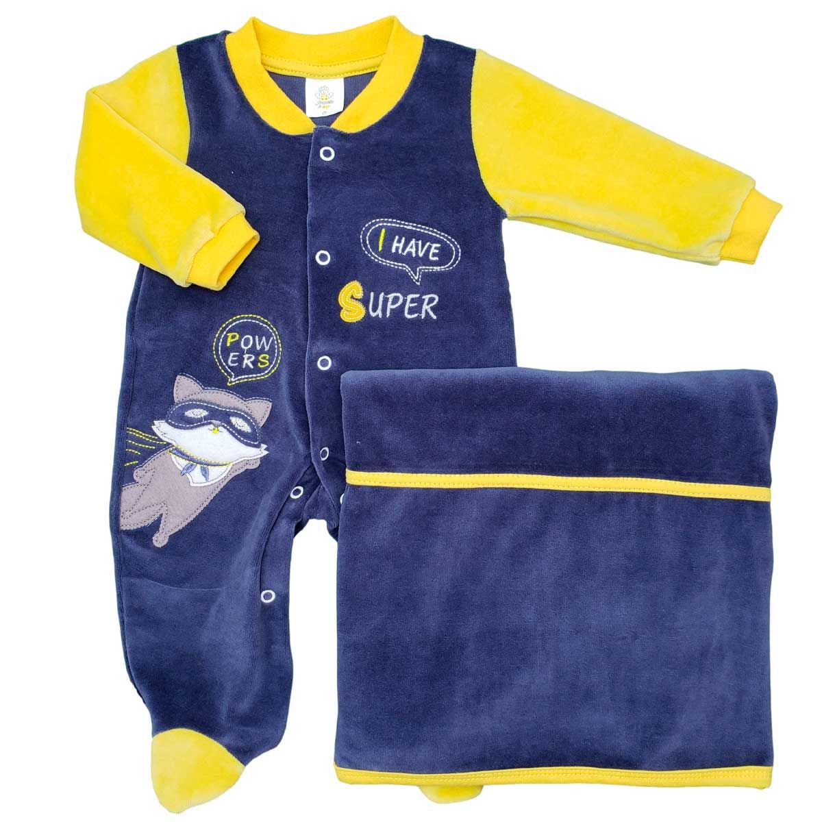 Saída Maternidade Presente Anjo Em Plush Bordado Raposa Azul + Manta