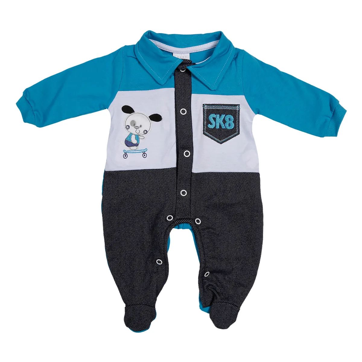 Saída Maternidade Baby Gijo Malha Bordado Dog Skate + Manta Azul Royal Tam P