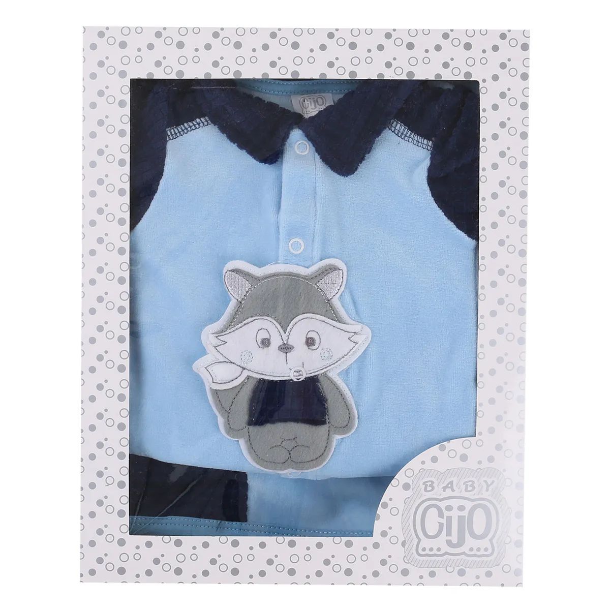 Saída Maternidade Baby Gijo Plush Bordado Raposa + Manta Azul