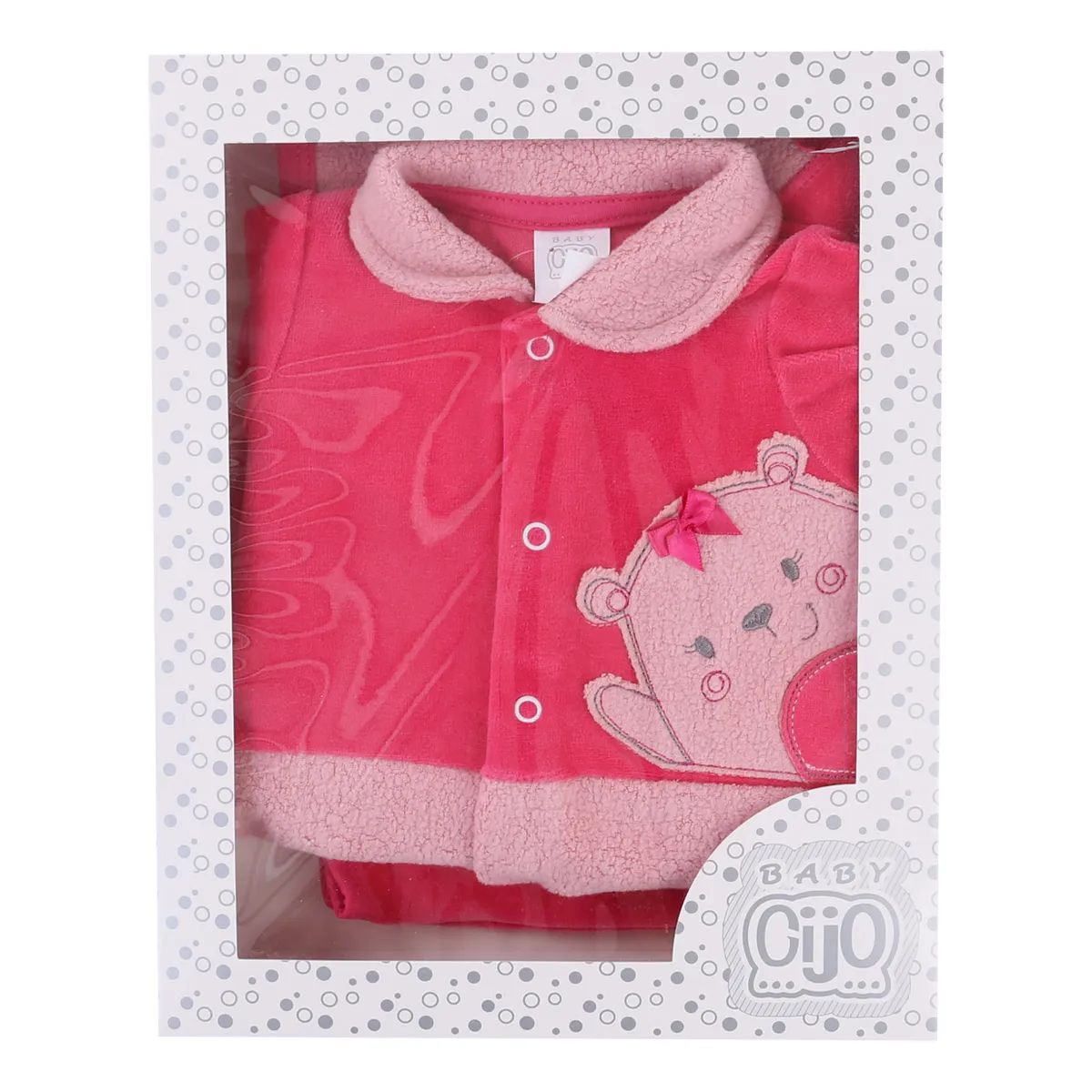 Saída Maternidade Baby Gijo Plush Bordado Ursinha + Manta Pink