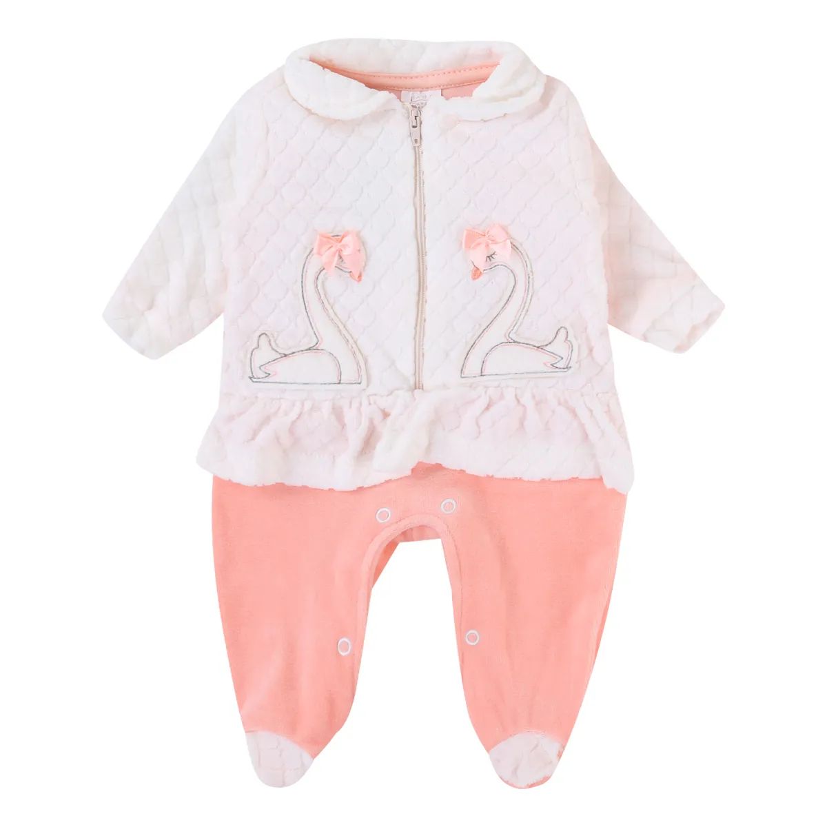 Saída Maternidade Baby Gijo Plush Bordado Cisnes + Manta Salmão