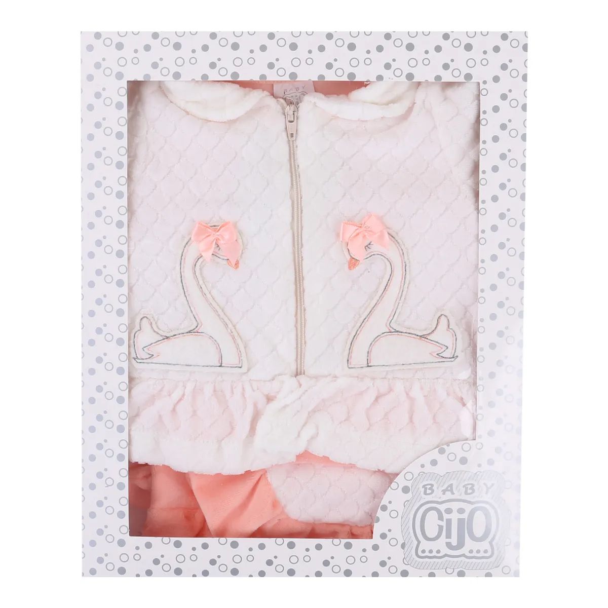 Saída Maternidade Baby Gijo Plush Bordado Cisnes + Manta Salmão