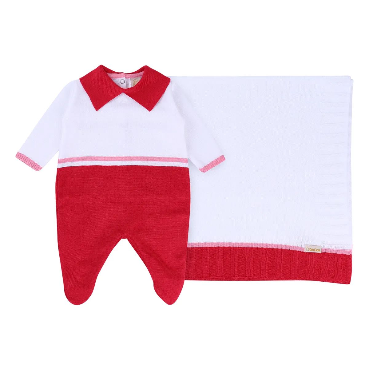 Saída Maternidade Din Don Linha Nanda Branco e Vermelho