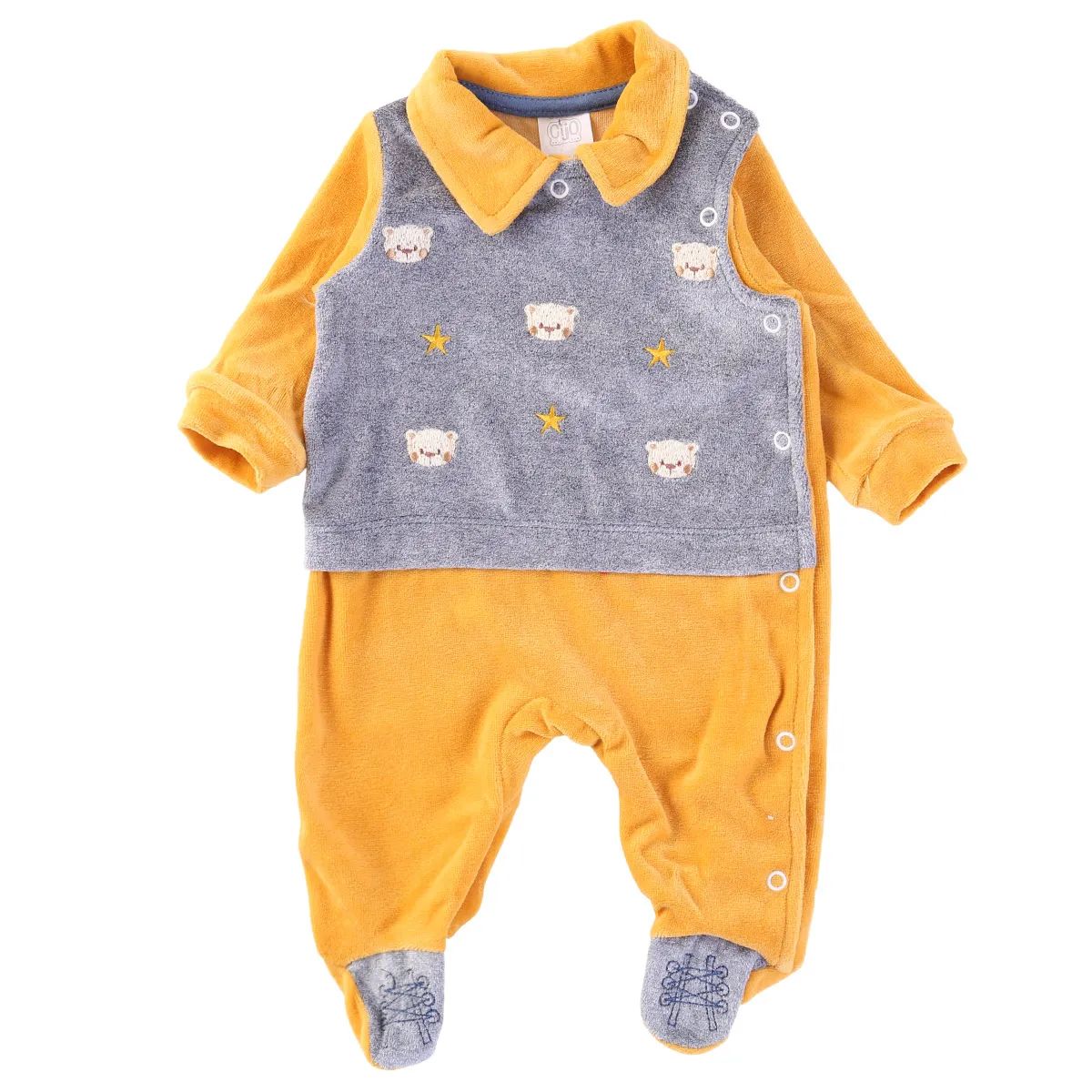 Saída Maternidade Baby Gijo Plush Ursinho Com Estrelas Mostarda