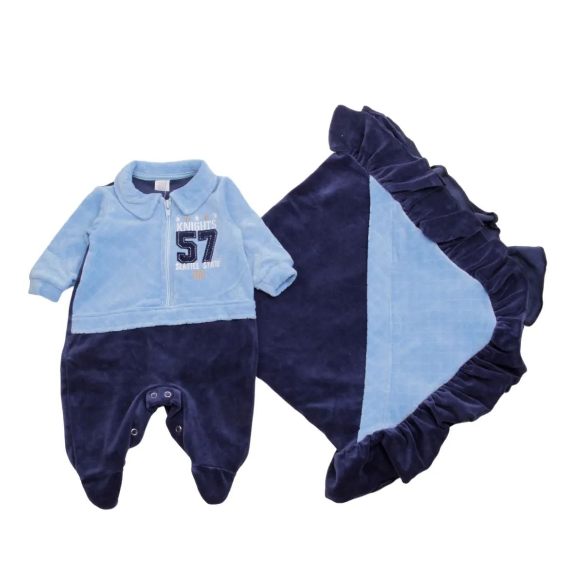 Saída Maternidade Baby Gijo Em Plush Com Zíper Azul Claro