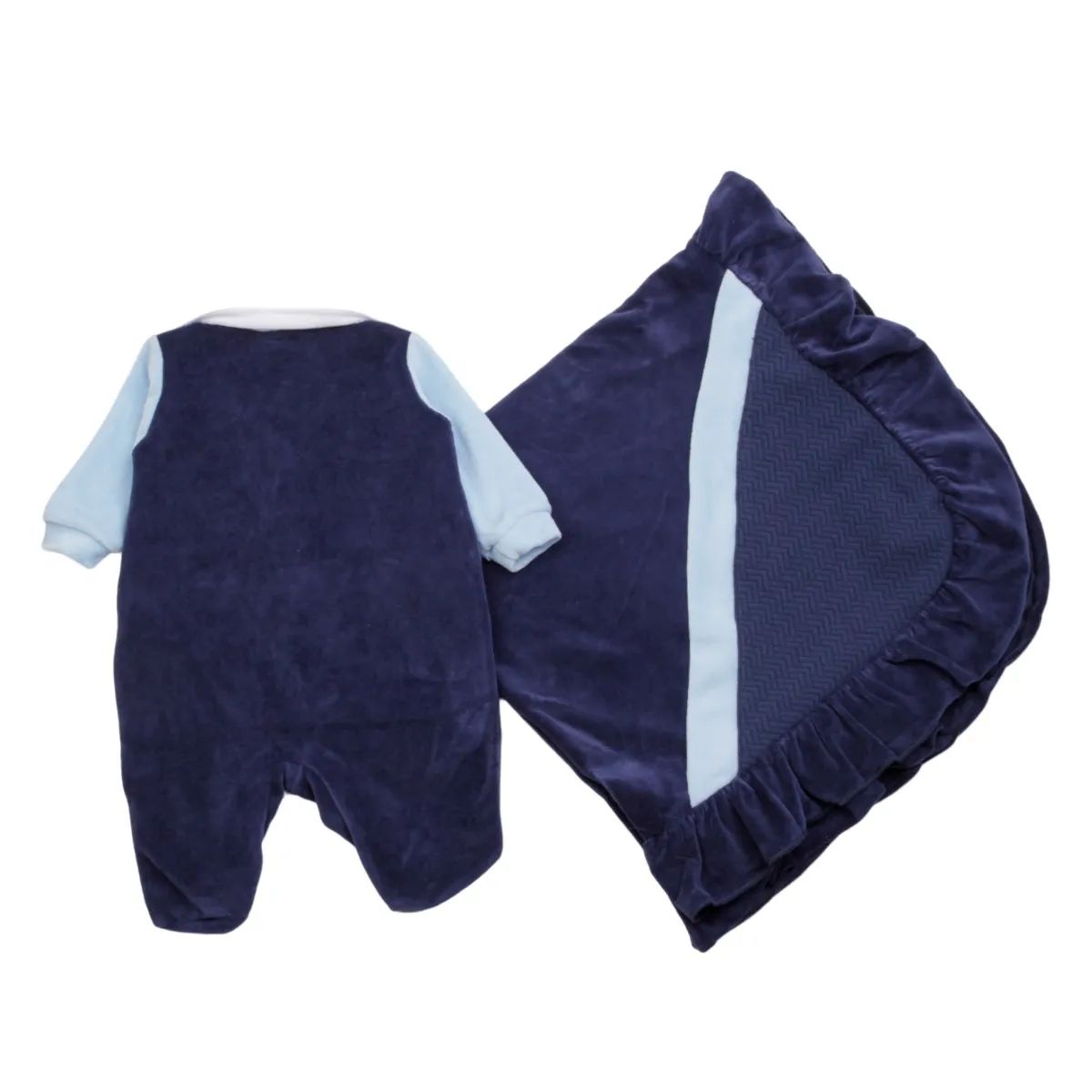 Saída Maternidade Baby Gijo Em Plush Bordado Leão Azul Marinho