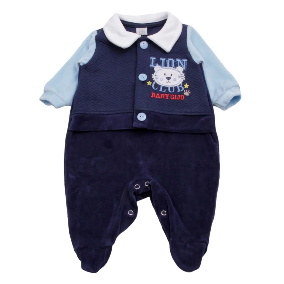 Saída Maternidade Baby Gijo Em Plush Bordado Leão Azul Marinho