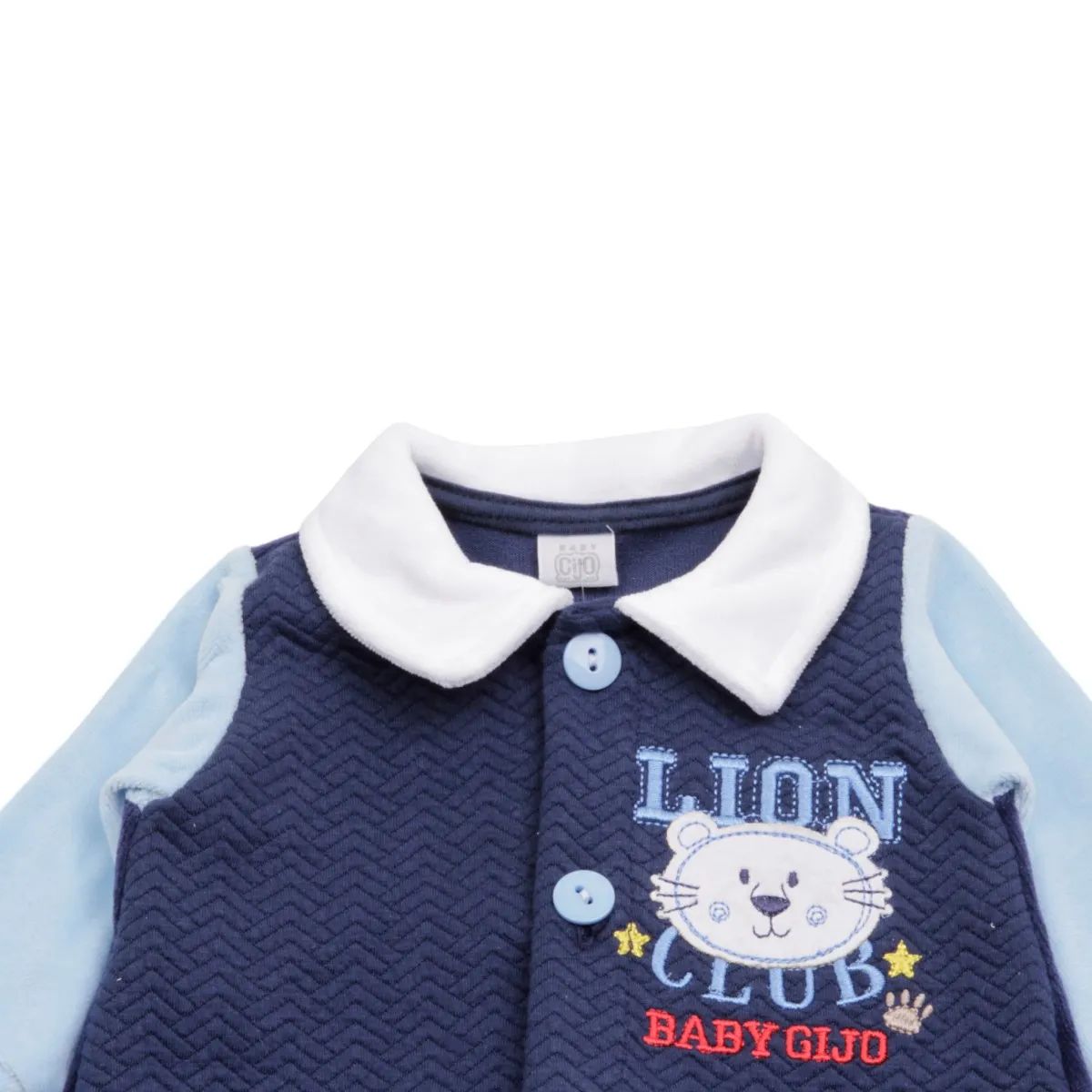 Saída Maternidade Baby Gijo Em Plush Bordado Leão Azul Marinho