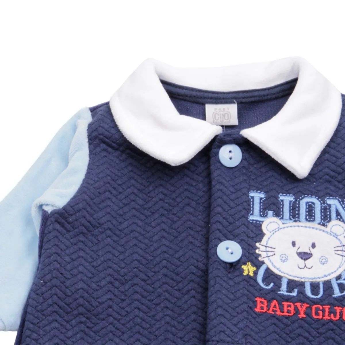 Saída Maternidade Baby Gijo Em Plush Bordado Leão Azul Marinho