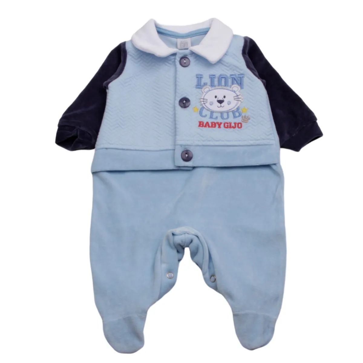 Saída Maternidade Baby Gijo Em Plush Bordado Leão Azul Marinho