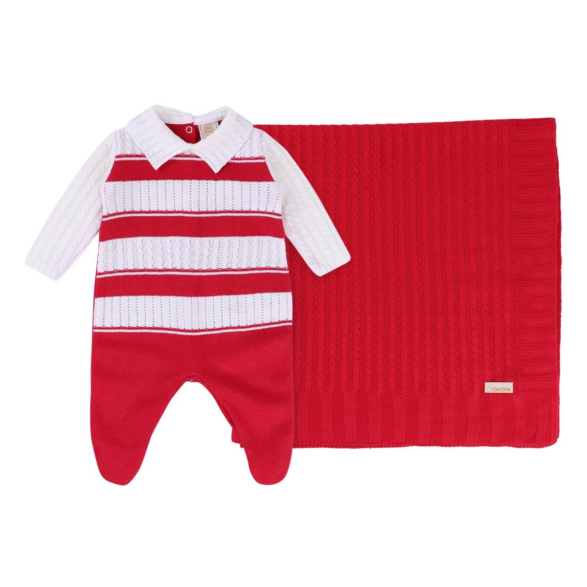 Saída Maternidade Din Don Listrada com Gola Vermelho