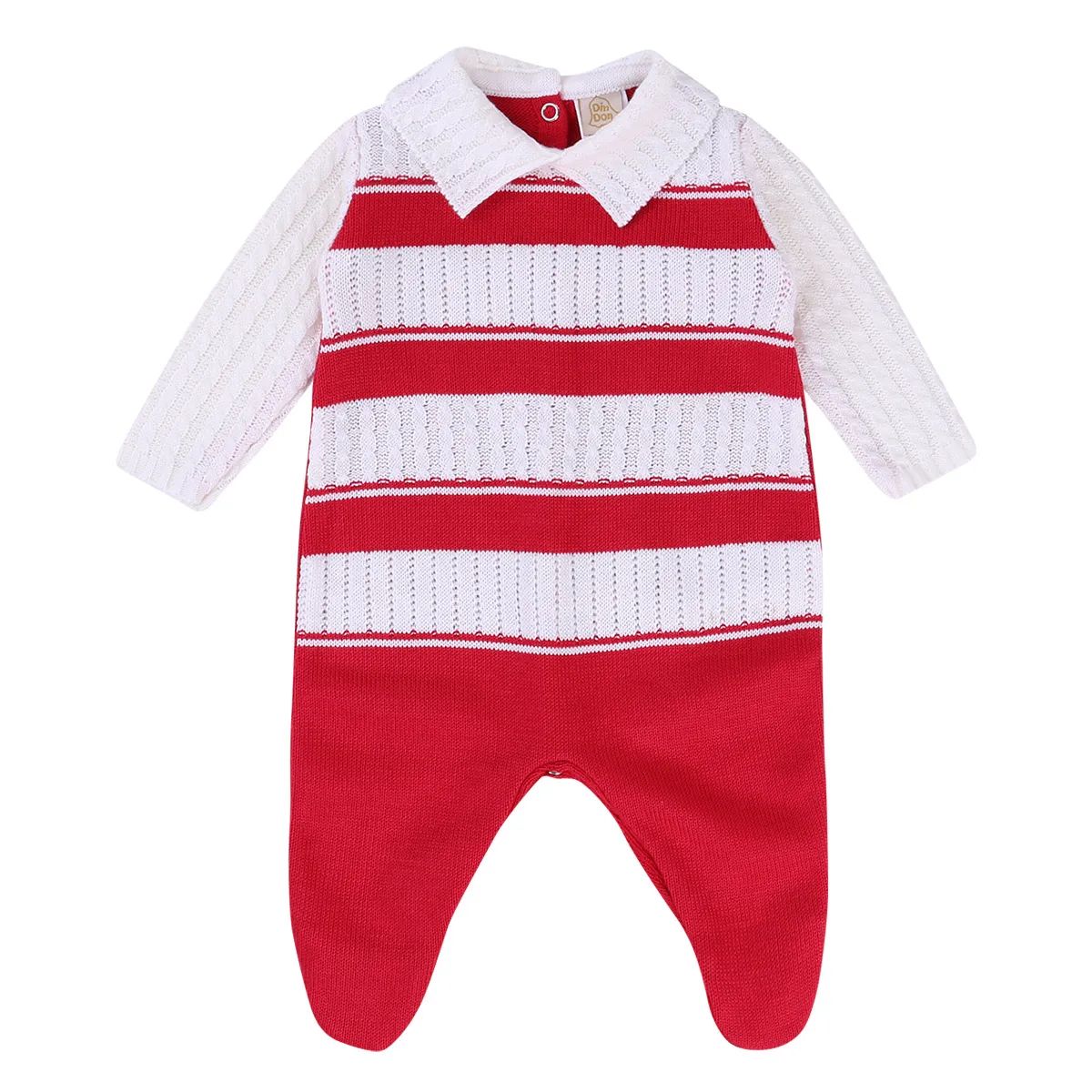 Saída Maternidade Din Don Listrada com Gola Vermelho