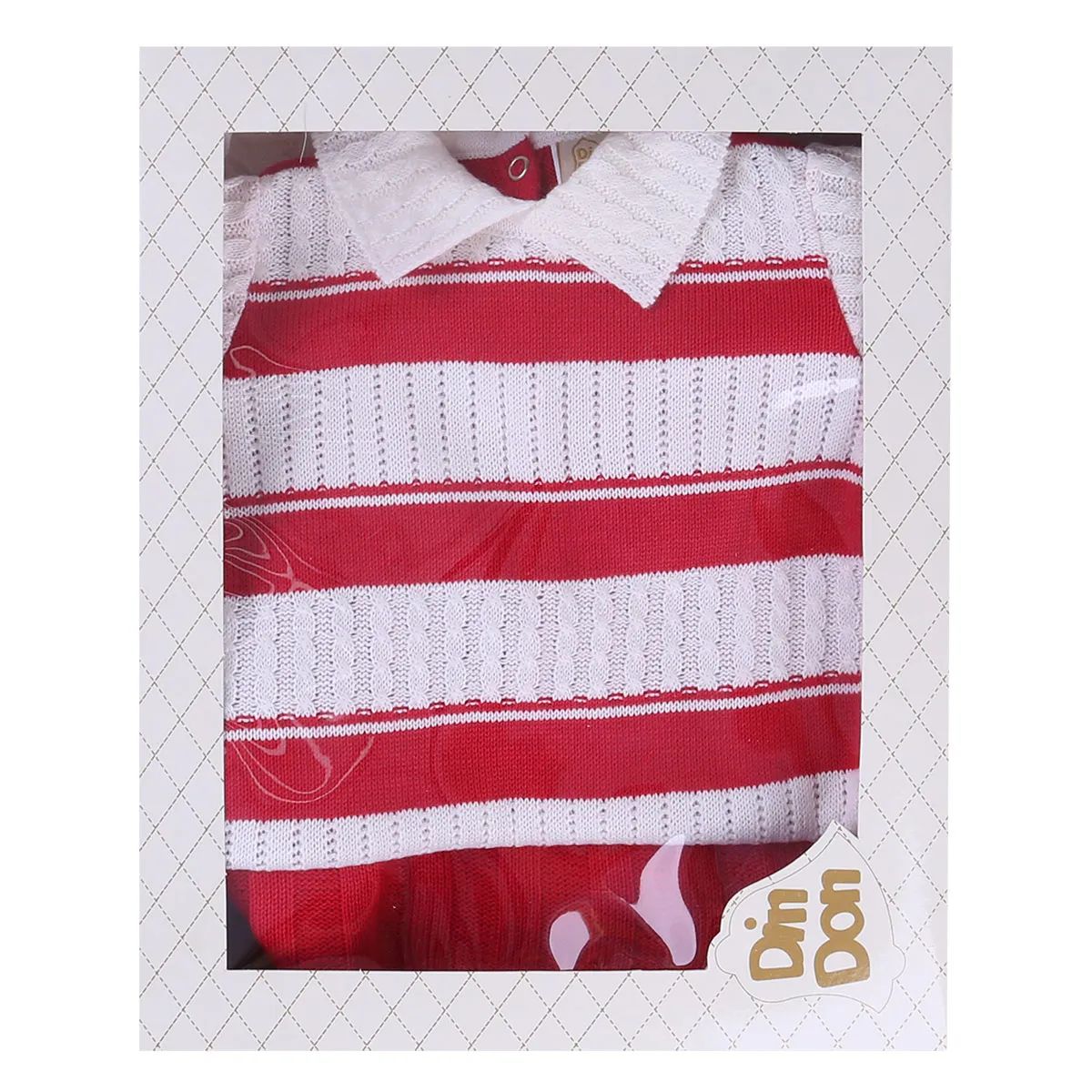 Saída Maternidade Din Don Listrada com Gola Vermelho