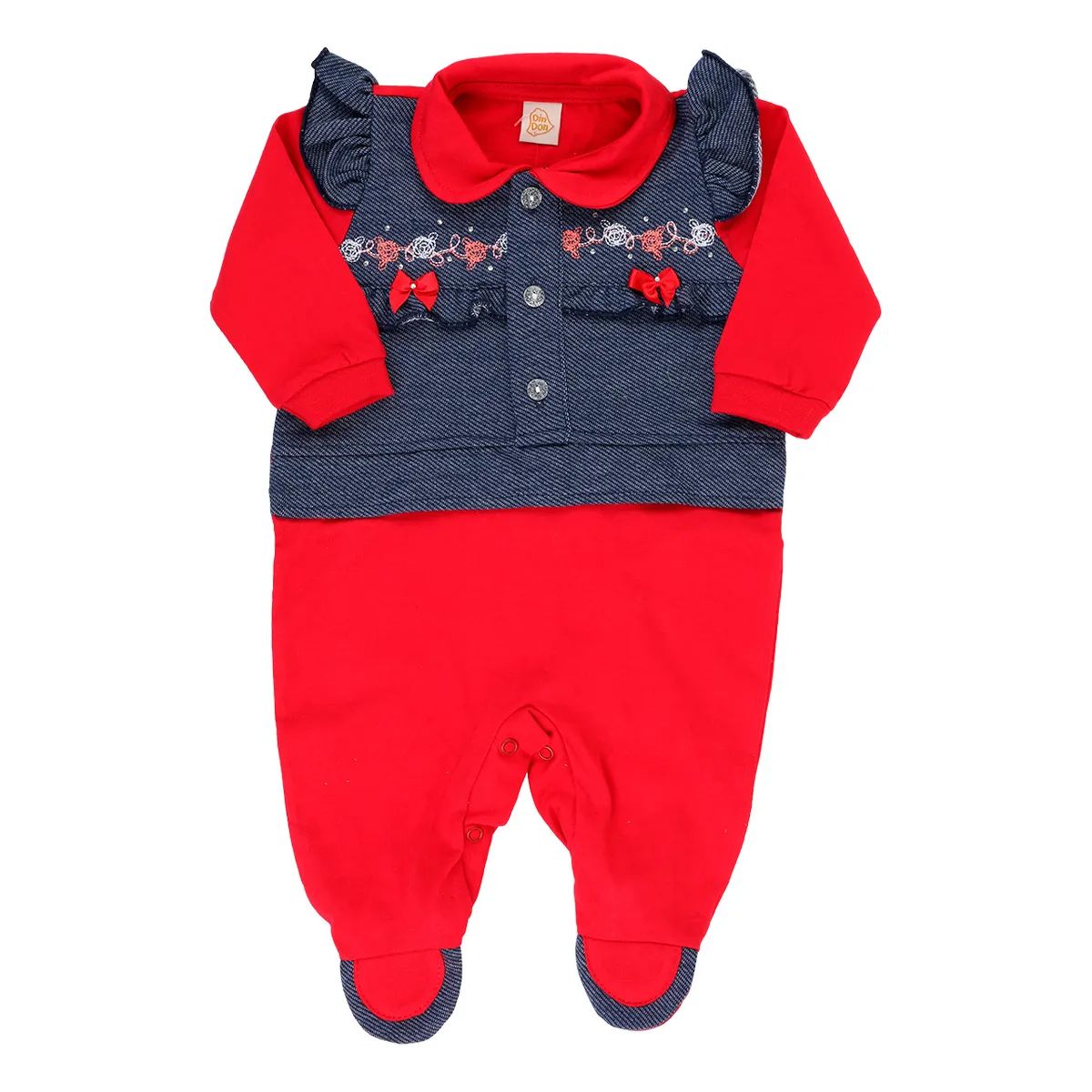 Saída Maternidade Din Don com Gola e Laço Vermelho