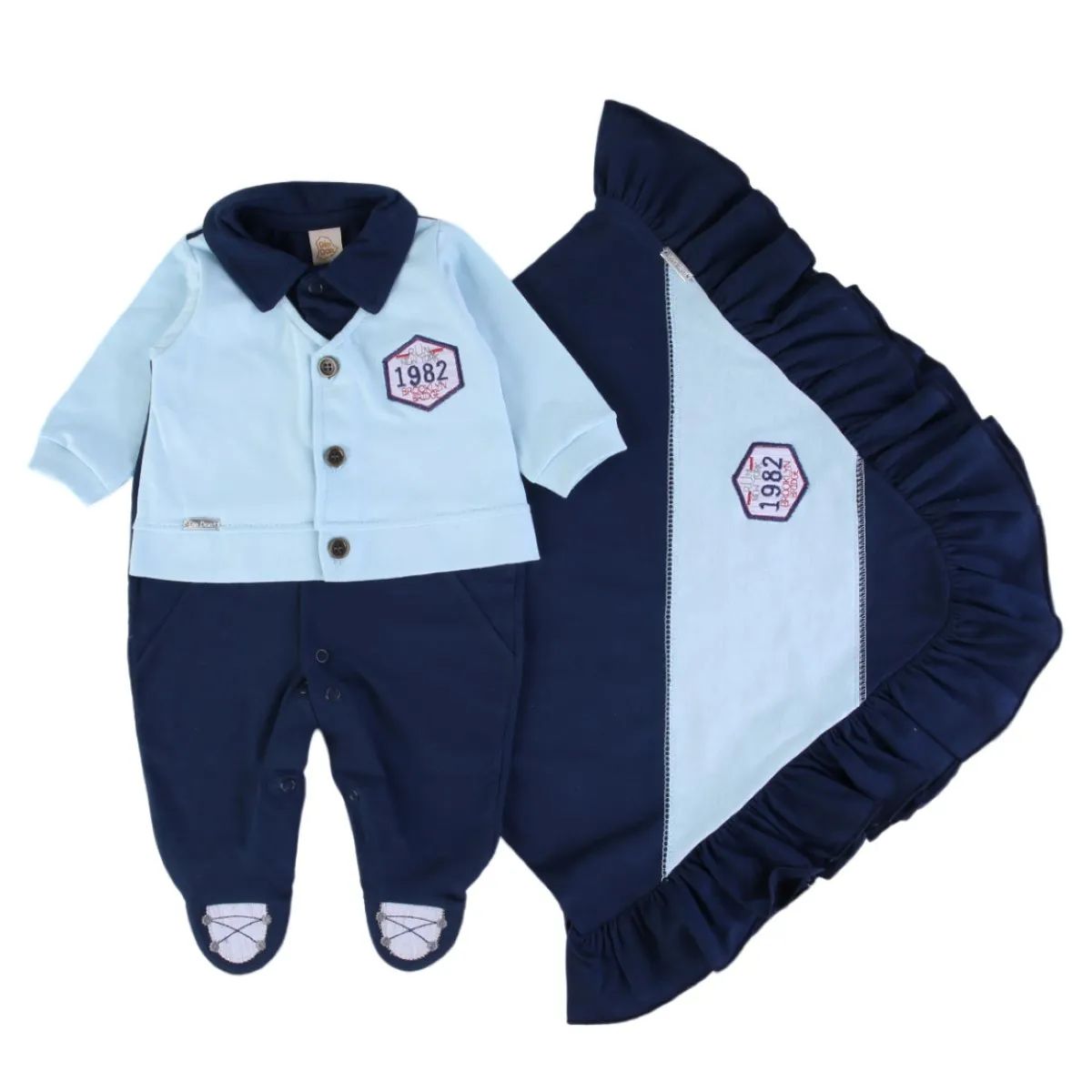 Saída de Maternidade Din Don Cardigã com Botões e Tênis Tam P