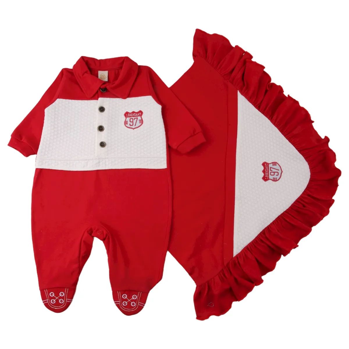 Saída de Maternidade Din Don Bordado Brasão Vermelho